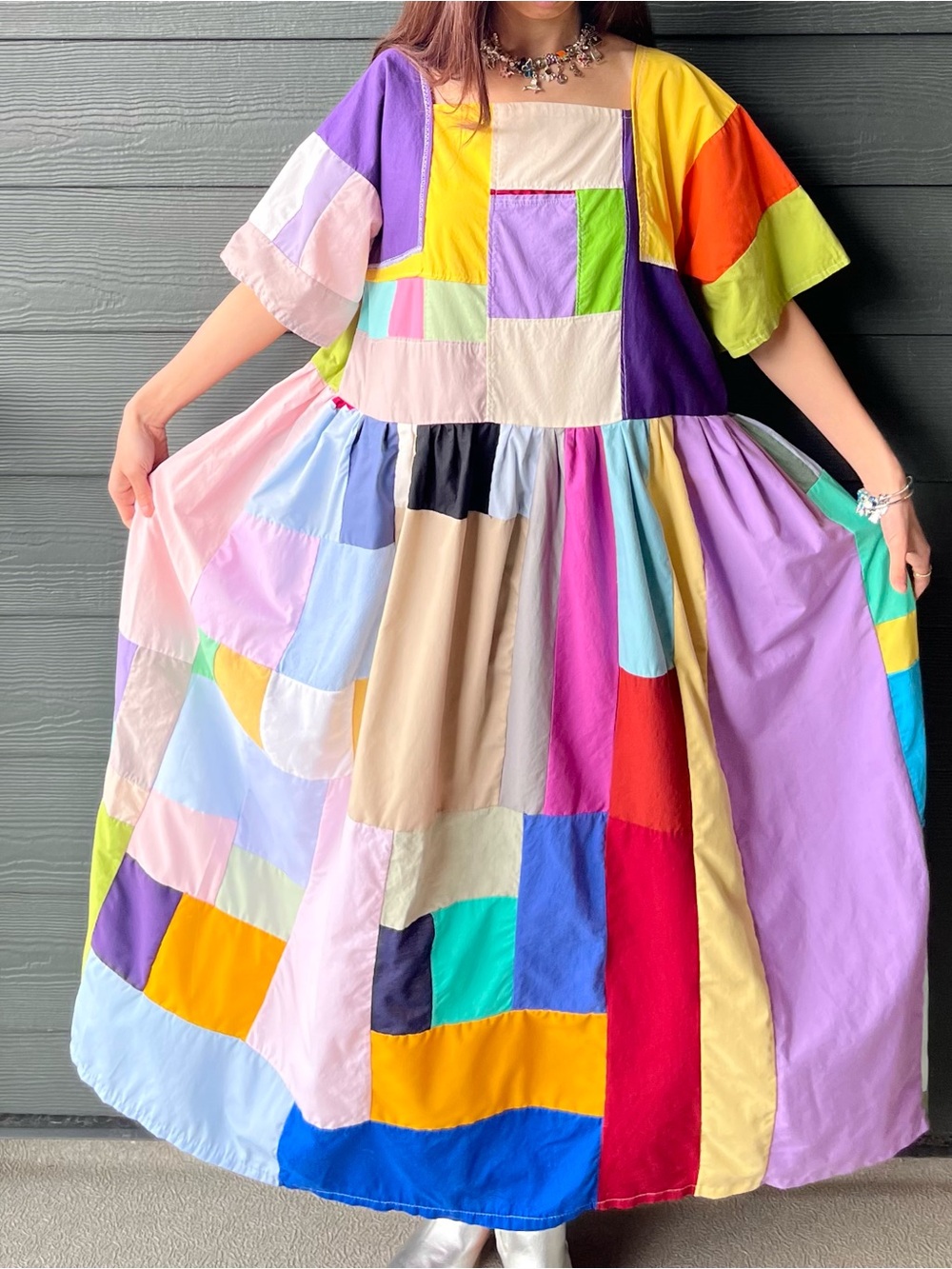 Handmade Quilted Patchwork Colorblock Dress SKU 08121 - Picture 4 of 16